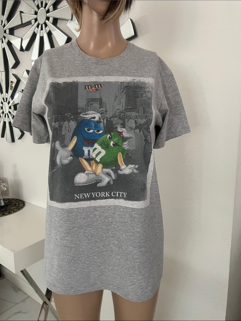 Unisex M&M'S Grey Tee with Blue & Green (NEW YORK CITY)Characters Size S